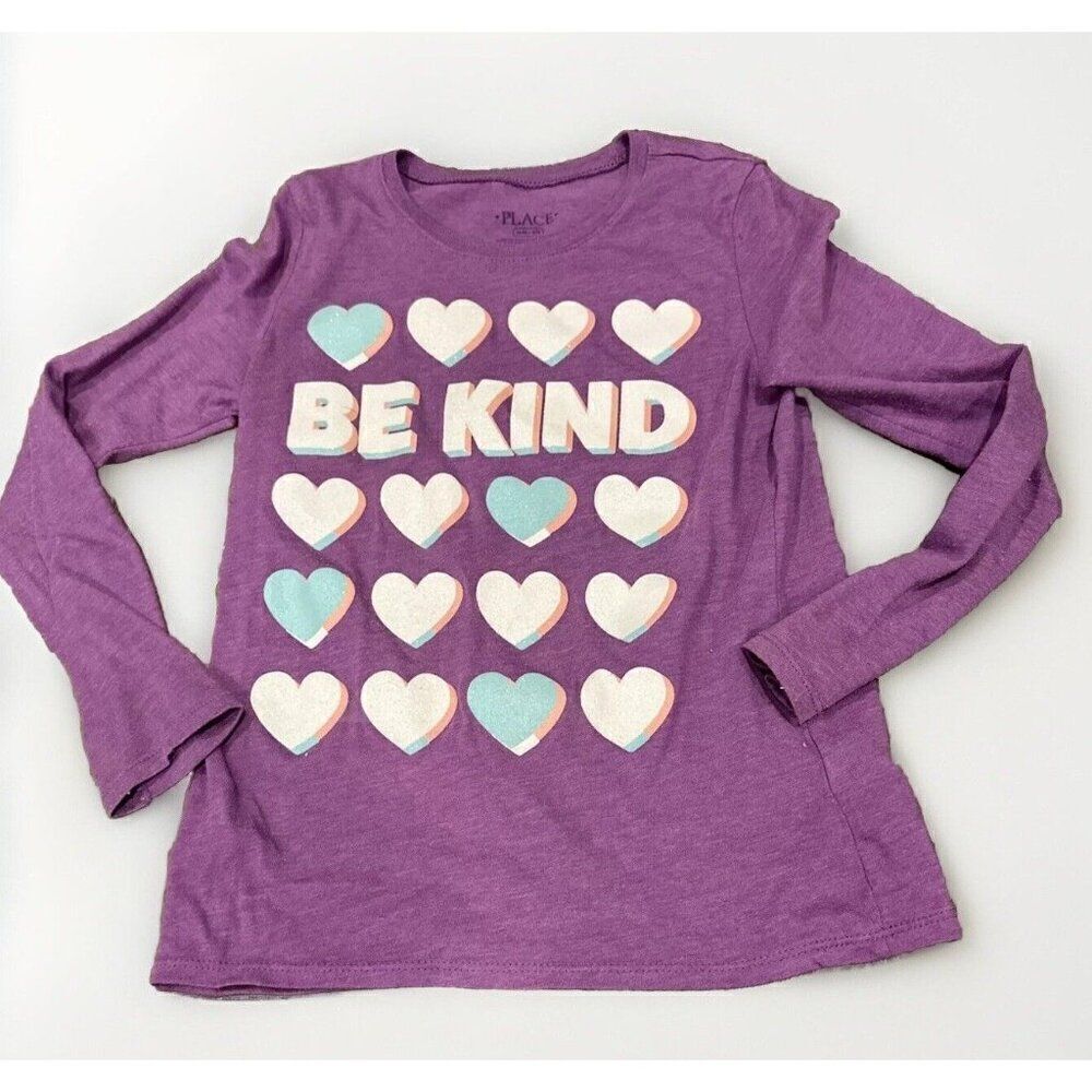 Children’s place long sleeve top sz 7/8 Purple t-shirt girls tee Be Kind hearts
